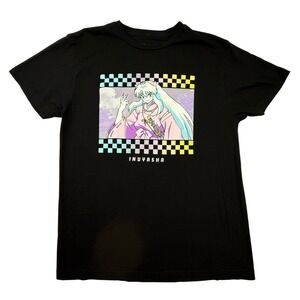 Inuyasha Graphic T-Shirt Mens Large Black Anime Manga Checkerboard Short Sleeve